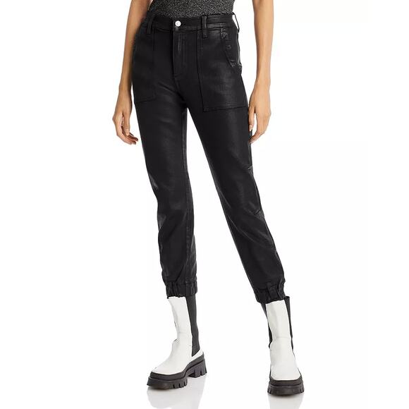 7 For All Mankind Black Wax Coated Boyfriend Jogger Pants Sz 27 - Picture 1 of 8